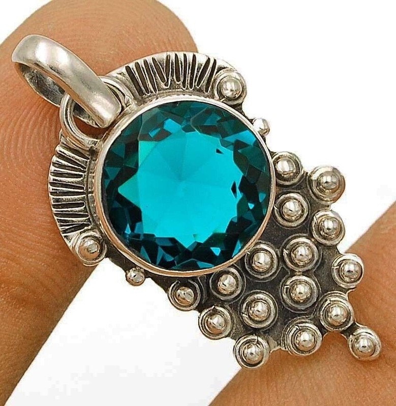 Natural 3CT Apatite 925 Solid Sterling Silver Pendant Jewelry 1 1/3" Long @9-9