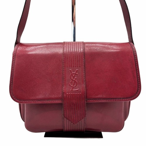 Yves Saint Laurent YSL Logo Leather Shoulder Bag Red Used Japan