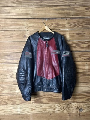 Vtg Schott Red/blk Motorbike Leather Jacket Men s 6xl Very Heavy 