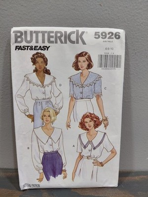 BUTTERICK 5926 Miss Blouse Size 6-8-10 Sewing Pattern Uncut