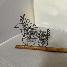 Vintage Ornate Wrought Iron Wire Mesh Miniature Doll Carriage Pram Decoration