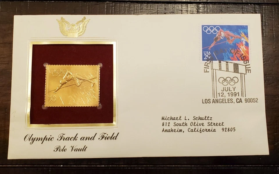 Set of (5) PCS Gold Foil Stamp 1990-1991 Olympics First Day Covers - Image 2 of 4