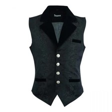 Premium Renaissance Mens Waistcoat Black Brocade Aristocrat Vest