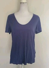 Splendid Junior Back Keyhole Short Sleeve Scoop-Neck Top Blue Size L
