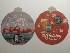 2 Beer Coaster Ornaments: GREAT LAKES Brewing Merry Christmas ~ Cleveland, OHIO