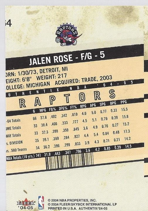 Tarjeta de error firmada por Jason Kapono autografiada Fleer 04-05 NBA baloncesto automático 2004 Foto 2 de 2