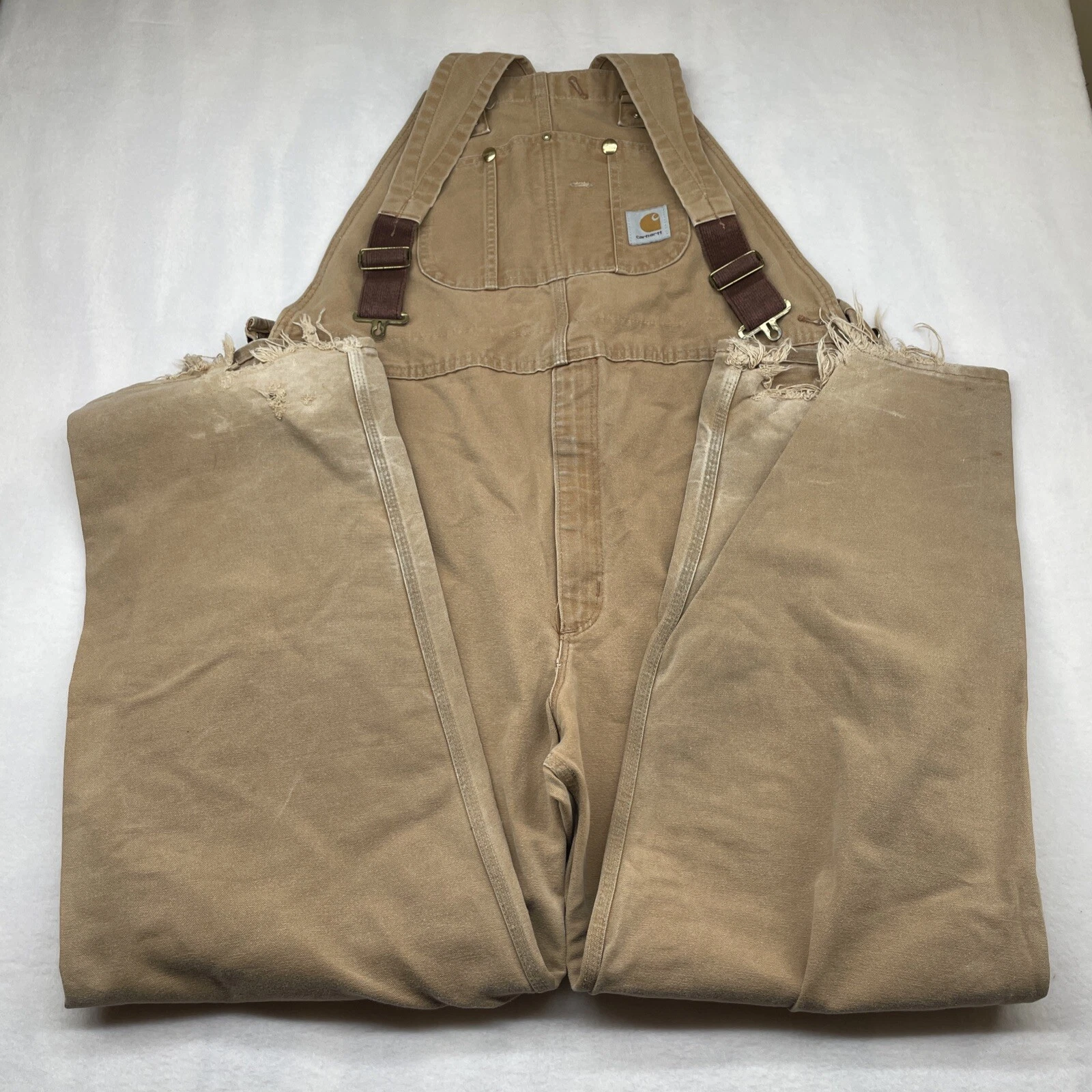 Carhartt Overalls Adult 42 X 32 Brown Canvas Double Knee Outdoors Workwear Mens