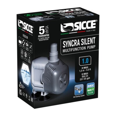 SICCE Syncra Silent 1.0 Multifunction 251 GPH Submersible Water Pump NEW IN BOX