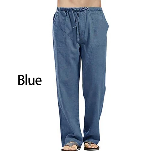Men's Cotton Linen Straight Pants Casual Elastic Waist Loose Trousers Joggers - Bild 21 von 29