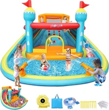 Inflatable Water Slide Backyard Water Park Water Bounce House with 520W Blower❤