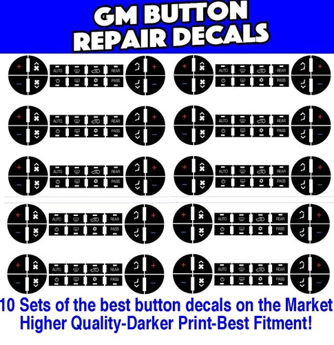 GM Chevrolet AC Climate Control Button Repair Decal Stickers 10 - Sets ...