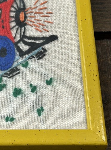 Vtg Framed Picture Train Cabooses Stitched Hand Crafted Tracks Railroad Crossing - Picture 7 of 11