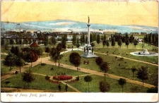 Postcard Circa 1908 Penn Park Statue Birds Eye York Pennsylvania D64