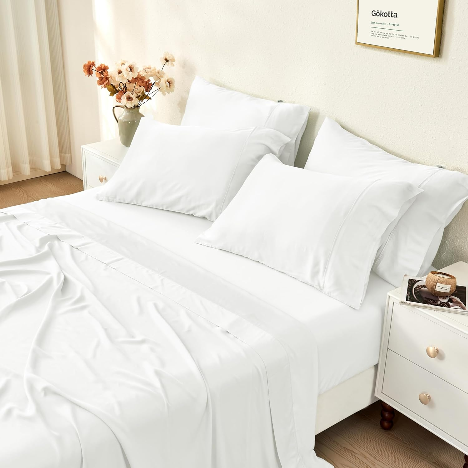 Queen Size 6-Piece Bamboo Rayon Cooling Bed Sheet Set