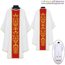 NEW WHITE Gothic Vestment & Stole Set with Embroidery, Chasuble, Casulla, Casel