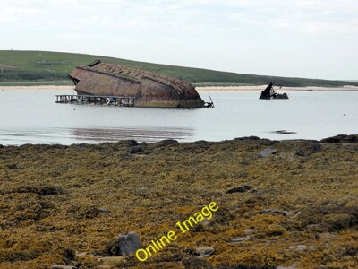 Photo 6x4 Bow and stern sections of blockship by Churchill Barrier No 3 N c2014