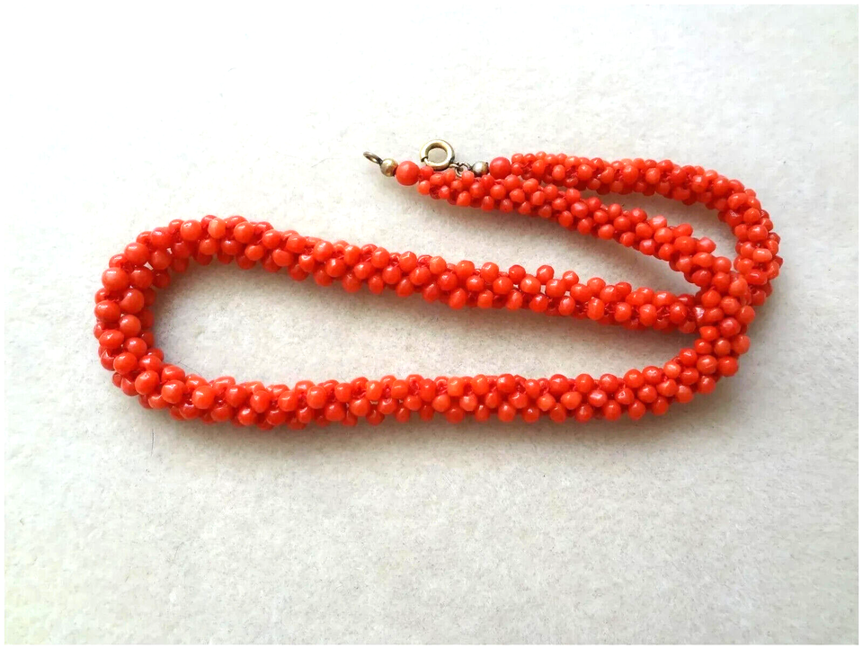 Antique Victorian Woven Red Coral Necklace eBay