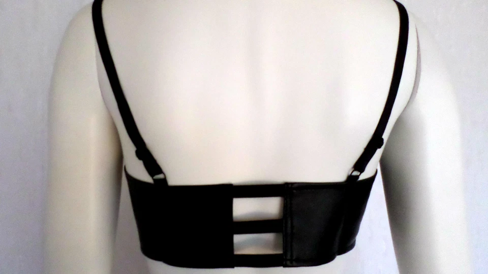 Sexy BH-Set Bustier+StringTanga Lederoptik Reißverschlüsse Schwarz Gr.75 A-B NEU - Bild 4 von 4