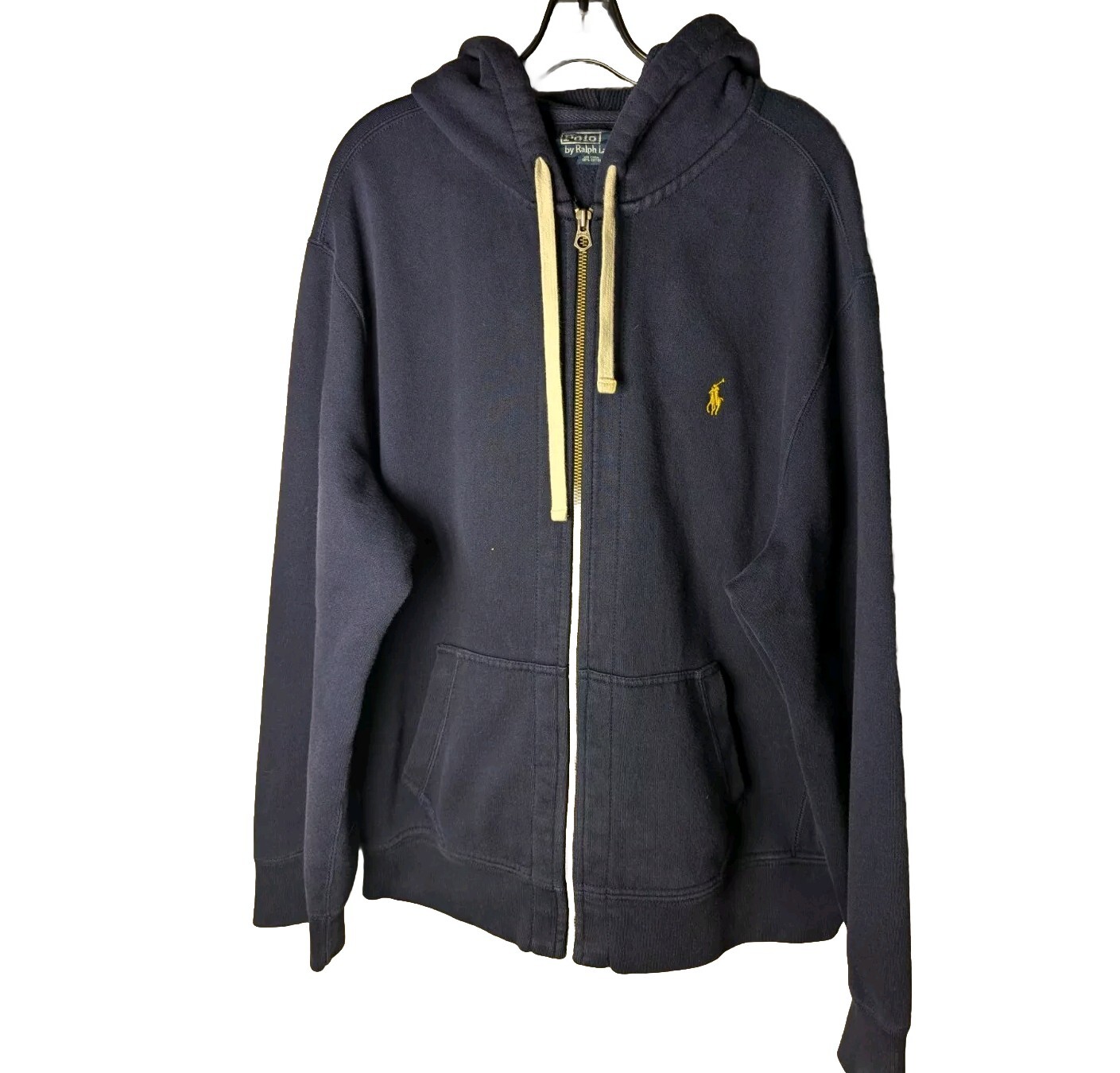 Polo Ralph Lauren Felpa Adulto XXL 2XL Blu Full Zip Felpa con Cappuccio Giallo Pony*