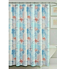 Coastal Sea Life Shower Curtain Coral Starfish Clams Polyester Blue Pink Bath