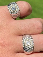 Real 925 Sterling Silver Out Iced CZ Hip Hop Solitaire Ring Men's Size 6-13