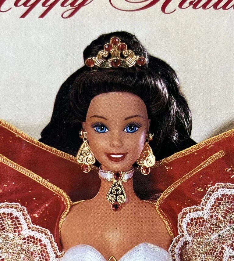 RARE 1997 Misprint Green Eyes Holiday Barbie Happy Holidays Gold