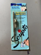 Vintage Scripto Erasable Ink Refill Blue Ink Medium Point with Erasers NOS