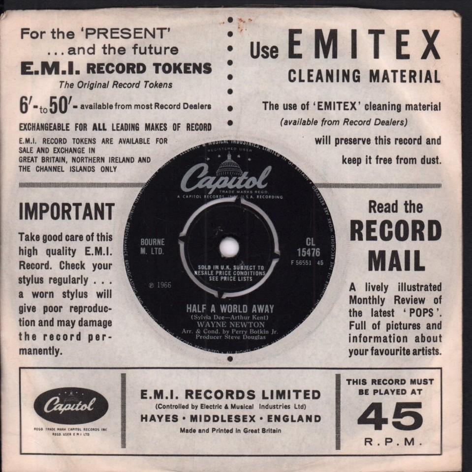 Wayne Newton Games That Lovers Play 7" vinyl UK Capitol 1966 4 prong