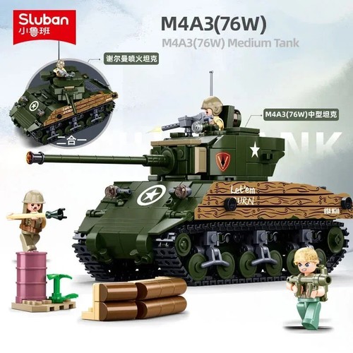 Sluban 715PCS M4A3 Medium Tank Building Block WW2 Army Armored Tank Brick - Picture 2 of 5