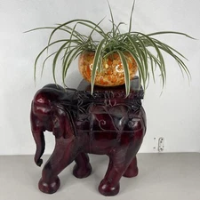 Elephant Plant Stand Hand Carved Solid Wood Stool Side Pedestal Table VTG 18"