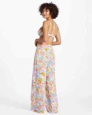 New NWT BILLABONG Split Spirit Beachy Pants Wide Leg Flare Floral Pull On Sz S