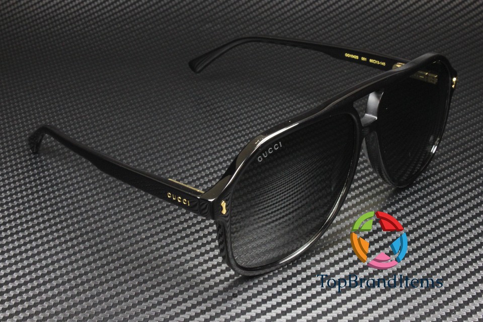 GUCCI GG1042S 001 Pilot Black Shiny Grey 60 mm Men's Sunglasses
