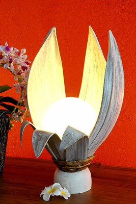 Coconut Table Lamp 50 Cm Wood Nightstand Light Maritime Natural Tropical Thai