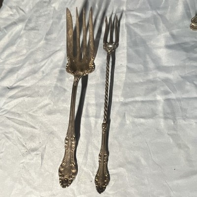 F.B. Rogers Silverplate Serving Fork Lot of 2, Silver Floral Handle Pattern