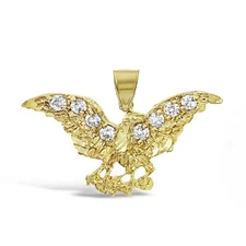 Eagle Pendant Mens Charm 10k Yellow Gold CZ