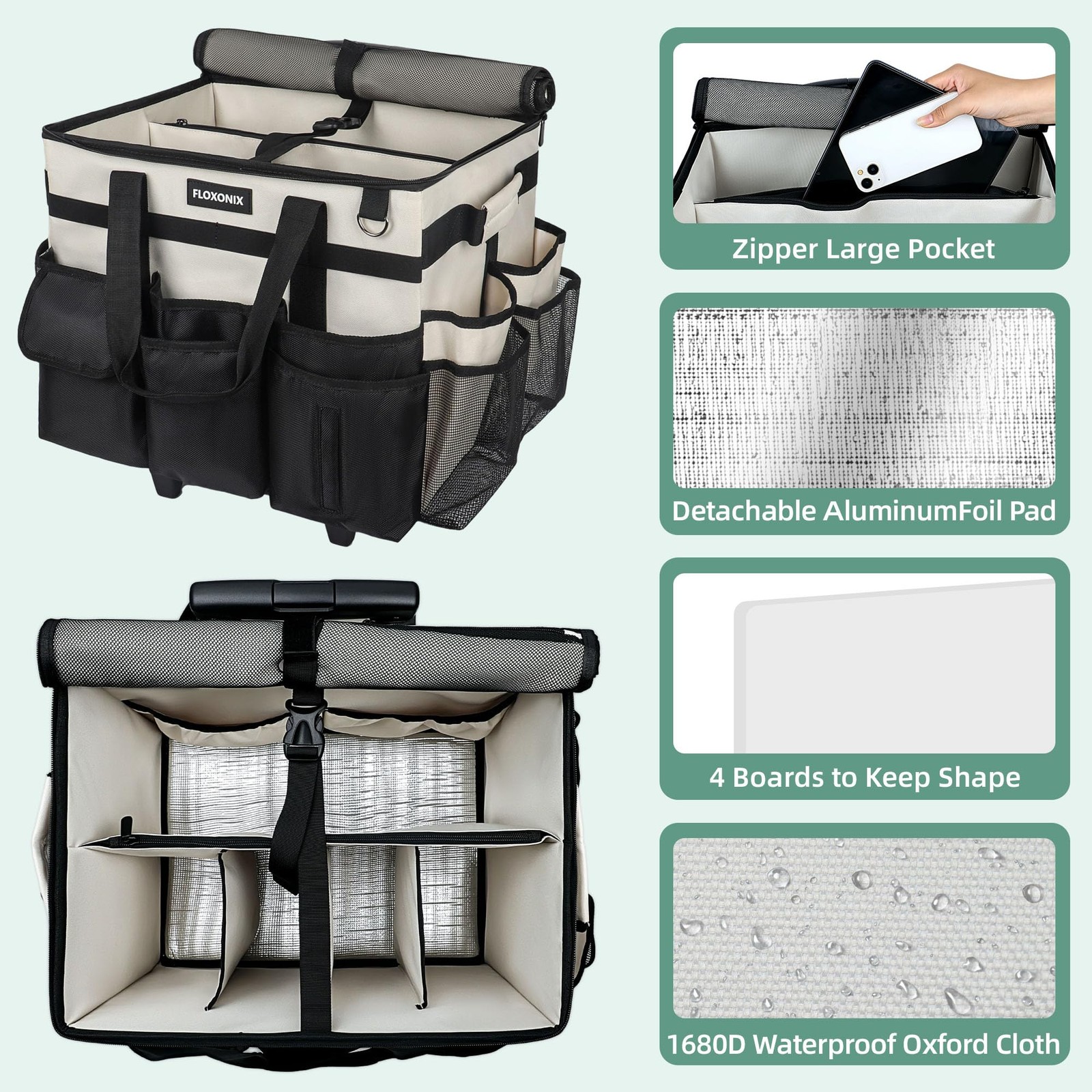 Large Rolling Cleaning Caddy Bag with Wheels, with Detachable Trolley, Cleani...