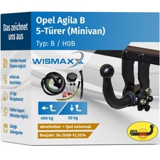 ANHÄNGERKUPPLUNG abnehmbar für Opel Agila B 08-14 +7polig E-Satz ABE