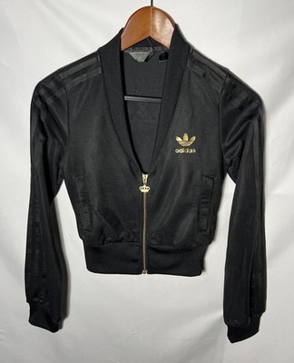 Adidas x Missy Elliott Damen Schwarze Cropped Trackjacke Big Back Logo Größe XS