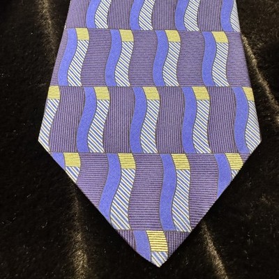 Conte di Milano Tie Blue Yellow Geometric Pattern 100 Silk Pre-Owned