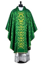 CHASUBLE green Damask Gothic style vestment, embroidered
