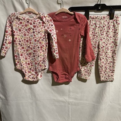 Carters Baby Girl 3 Piece Floral Themed Lot - 2 Bodysuit, 1 Leggings