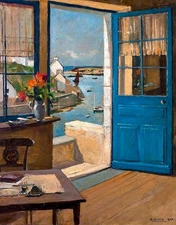 Raymond Wintz The Blue Door 1927 Cottage Maritime View Fine Art Print 17" x 22"