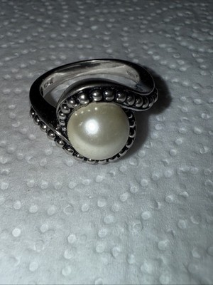 VINTAGE STERLING SILVER 925 AND PEARL BEADED PATTERN RING SIZE 8.75