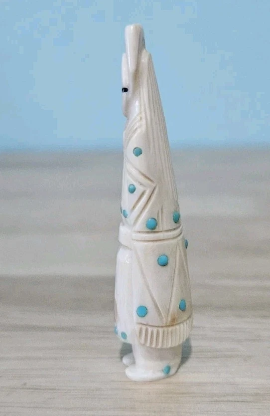 原生 Zuni 鹿角玉米少女恋物癖手工雕刻带绿松石镶嵌 - 礼品盒 — 第 4/4 张图片