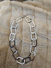 Designer Collier 45+5 cm Messing Silber Rhodiniert Halskette Statement Hochglanz