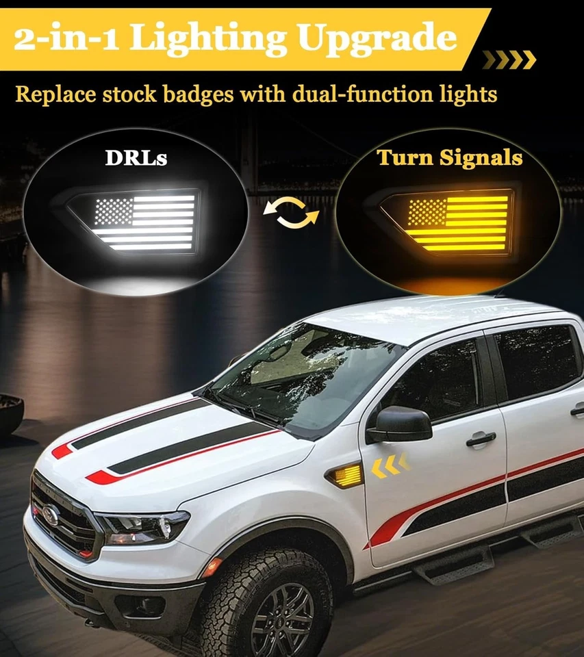 Side Marker Lights for Ford Ranger 2019-2023 Vents with Amber Turn Signals DRL - Image 4 of 4
