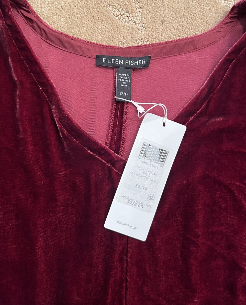 NWT Eileen Fisher Velvet V-Neck Top, Small