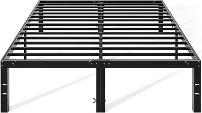 Heavy Duty Metal King Bed Frame with Storage, No Box Spring Needed, Black