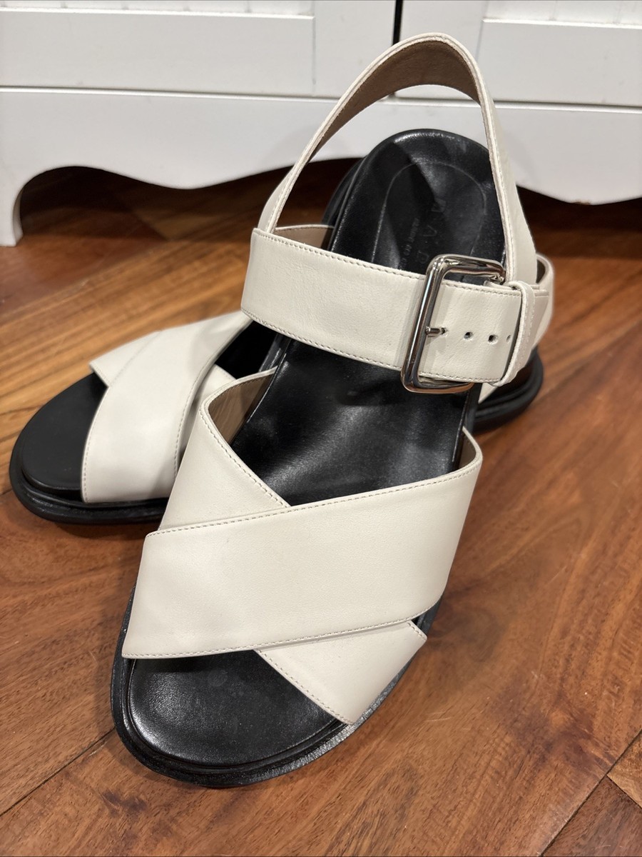 Marni Womens Sandals White Size 38 Criss Cross Leather Buckle Heel