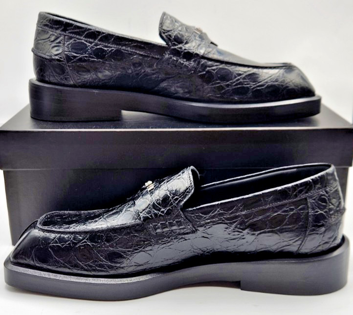 Versace Men's Croc Embossed Black Leather Loafers Shoes EU43 US10 thumbnail 5